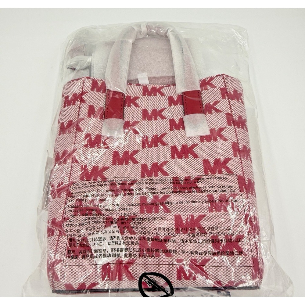 Michael Kors Vincent Extra Small Logo Jacquard Tote Bag Card Case Raspberry NWT - Picture 8 of 14